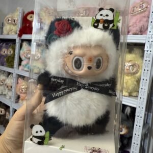 17cm custom panda labubu with mini tail vinyl plush pedant