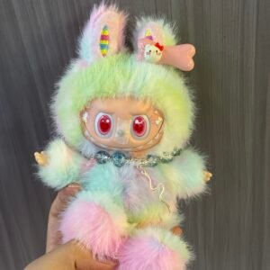 17cm Custom Rainbow Ear Bunny Labubu vinyl plush pendant