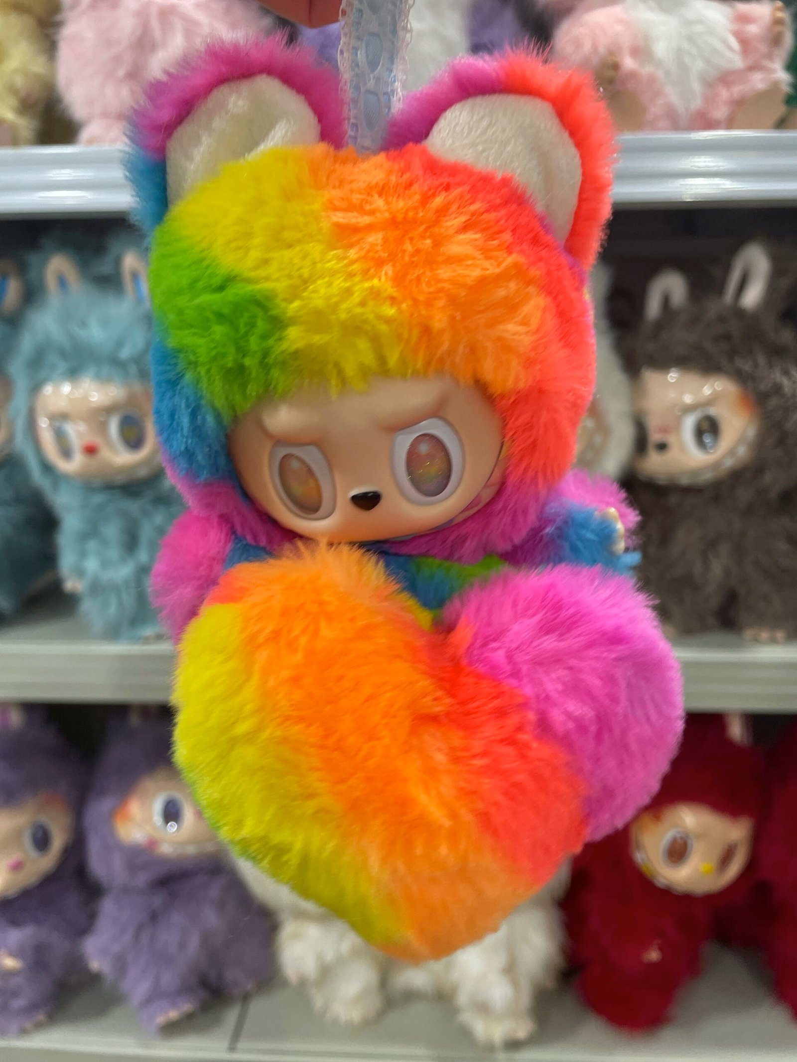 18cm Handmade Custom Rainbow Bear Labubu vinyl plush pendant
