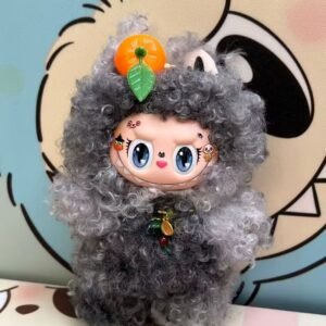 18cm Custom Orange Grey Curly Hair Labubu vinyl plush pendant