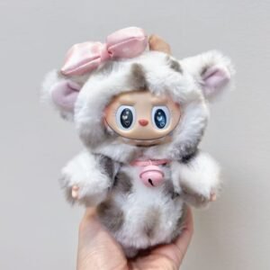 17cm Custom Cute Cow With Pink Bow  Labubu vinyl plush pendant
