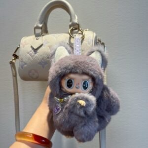 Pre-Order 18cm Custom Purple Fox Labubu With Necklace vinyl plush pendant