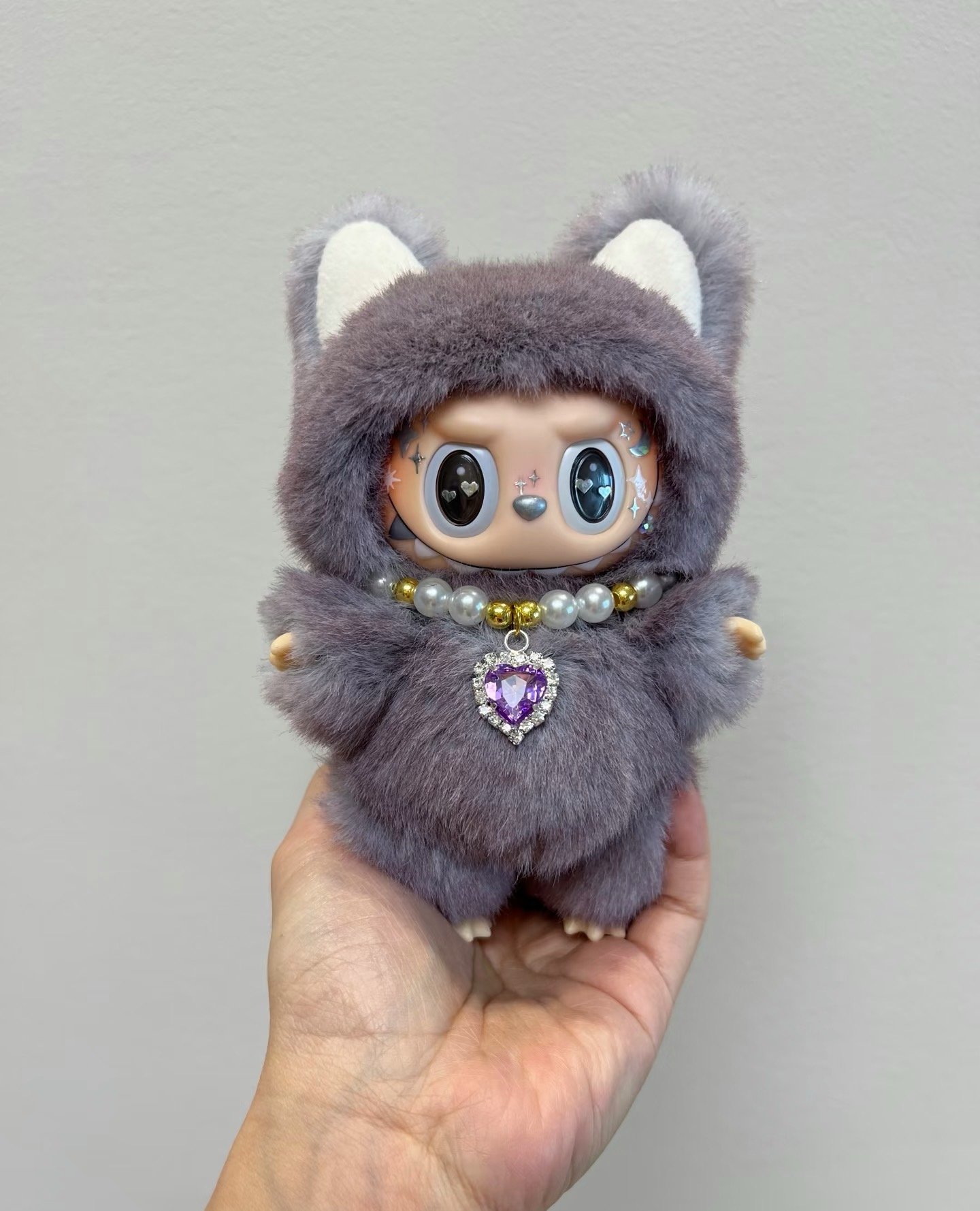 Pre-Order 18cm Custom Purple Fox Labubu With Necklace vinyl plush pendant - Image 2