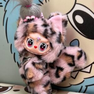 18cm Custom Pink Leopard Cat Labubu vinyl plush pendant