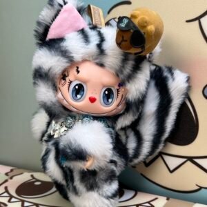 18cm Custom Zebra-Striped Cat Labubu vinyl plush pendant