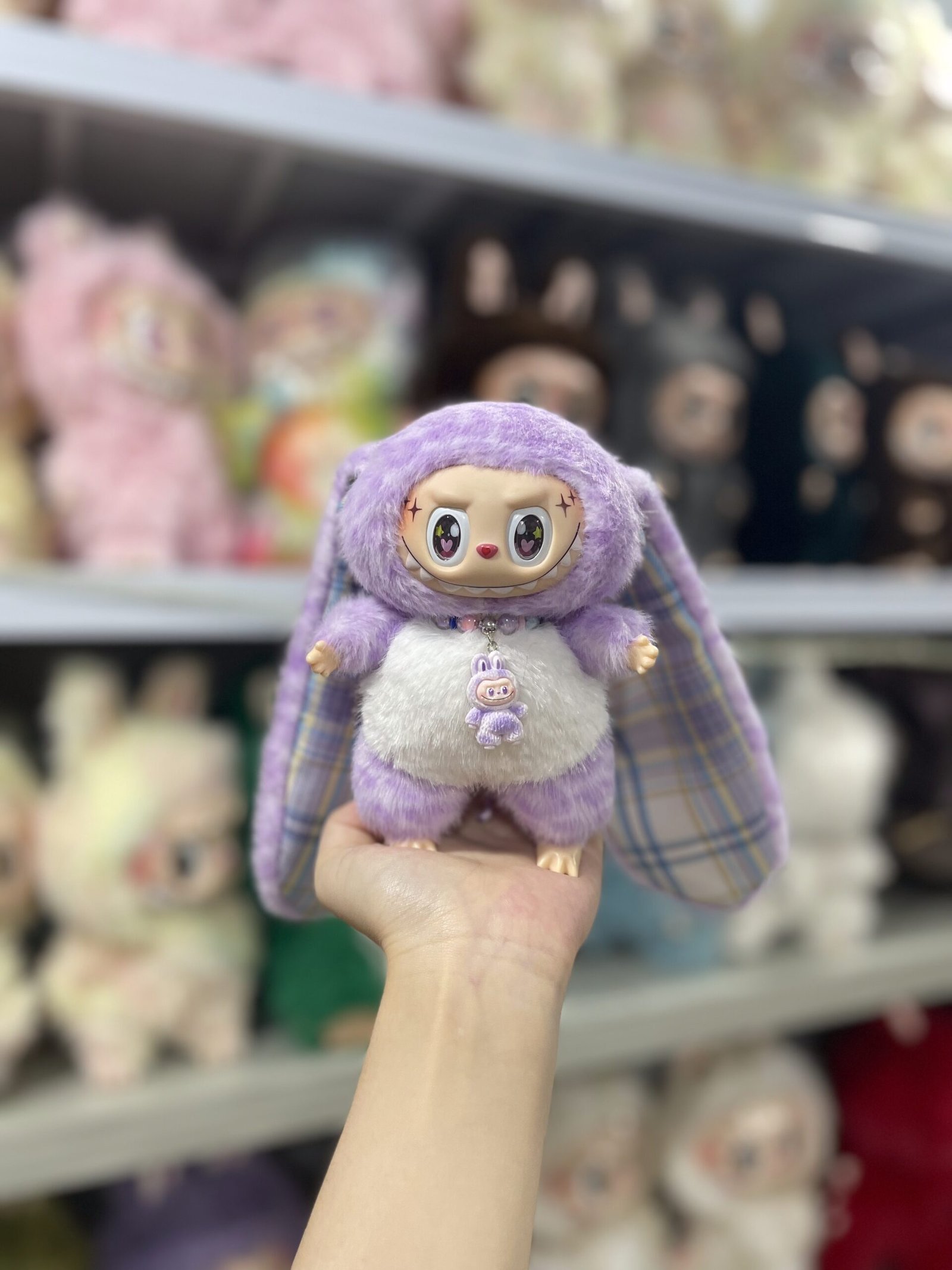 18cm Handmade Custom Purple Stripe bunny with sequins Labubu vinyl plush pendant - Image 2