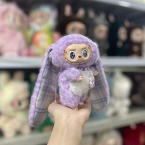 18cm Handmade Custom Purple Stripe bunny with sequins Labubu vinyl plush pendant