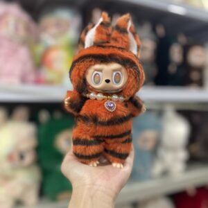 18cm Handmade Tiger Print Fox Labubu vinyl plush pendant