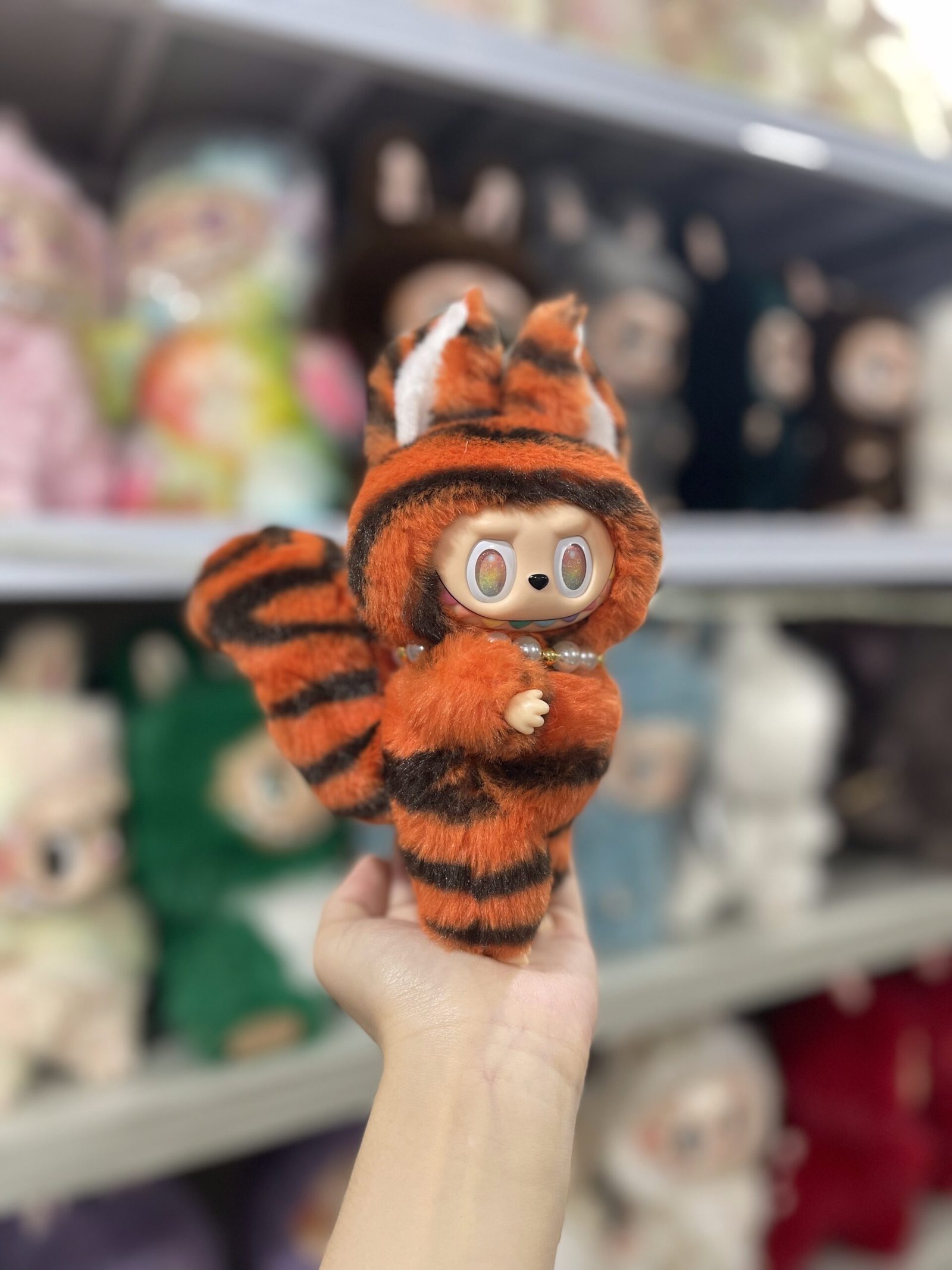 18cm Handmade Tiger Print Fox Labubu vinyl plush pendant - Image 2