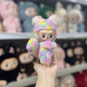 18cm Handmade Custom Rainbow heart bear Labubu vinyl plush pendant
