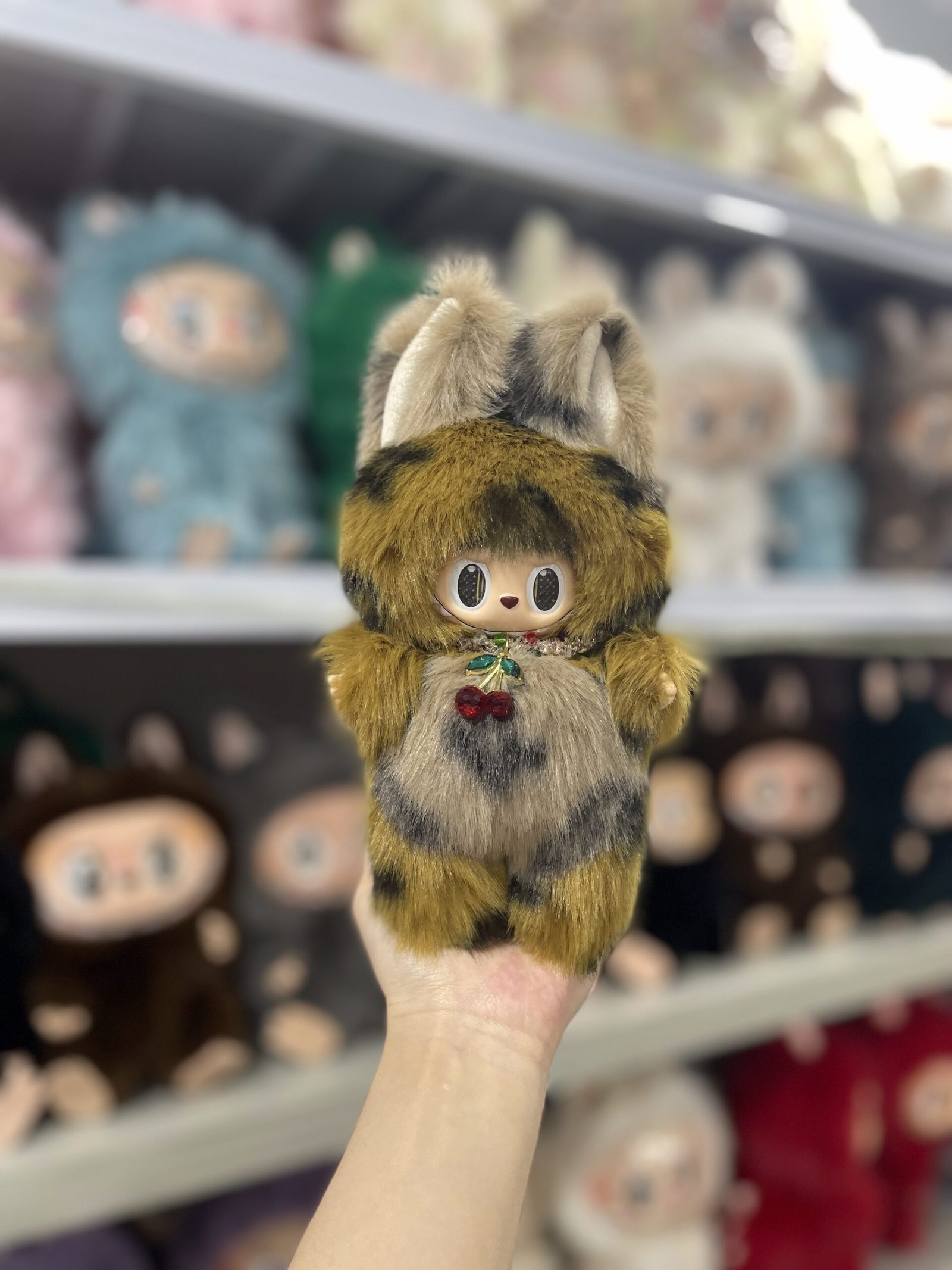 18cm Handmade Custom Brown fox with LV printed pattern Labubu vinyl plush pendant - Image 2