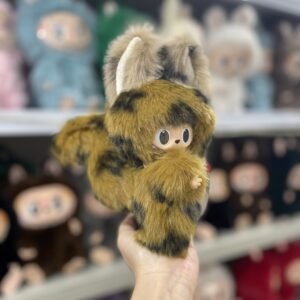 18cm Handmade Custom  Brown fox with LV printed pattern Labubu vinyl plush pendant