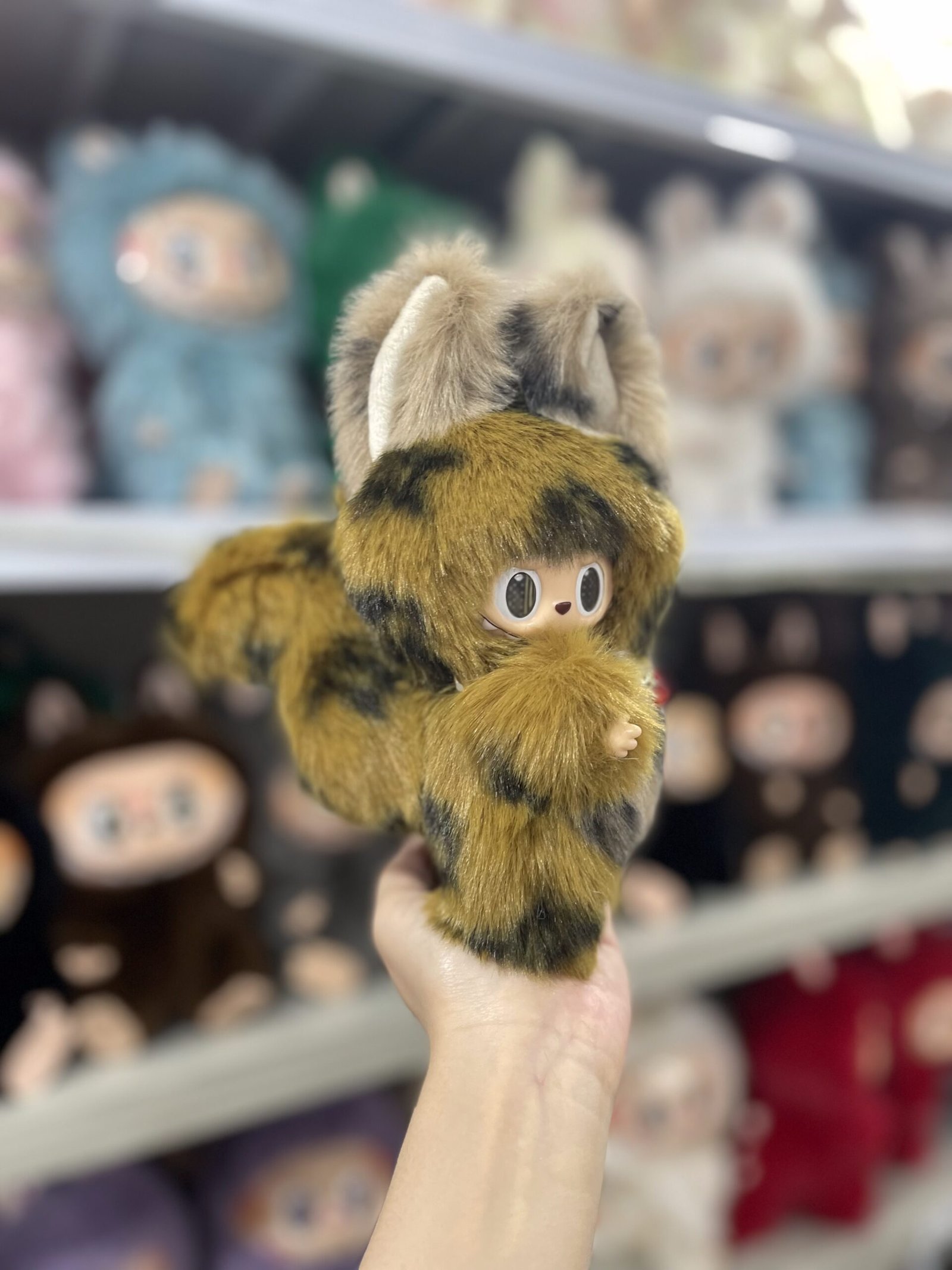 18cm Handmade Custom Brown fox with LV printed pattern Labubu vinyl plush pendant