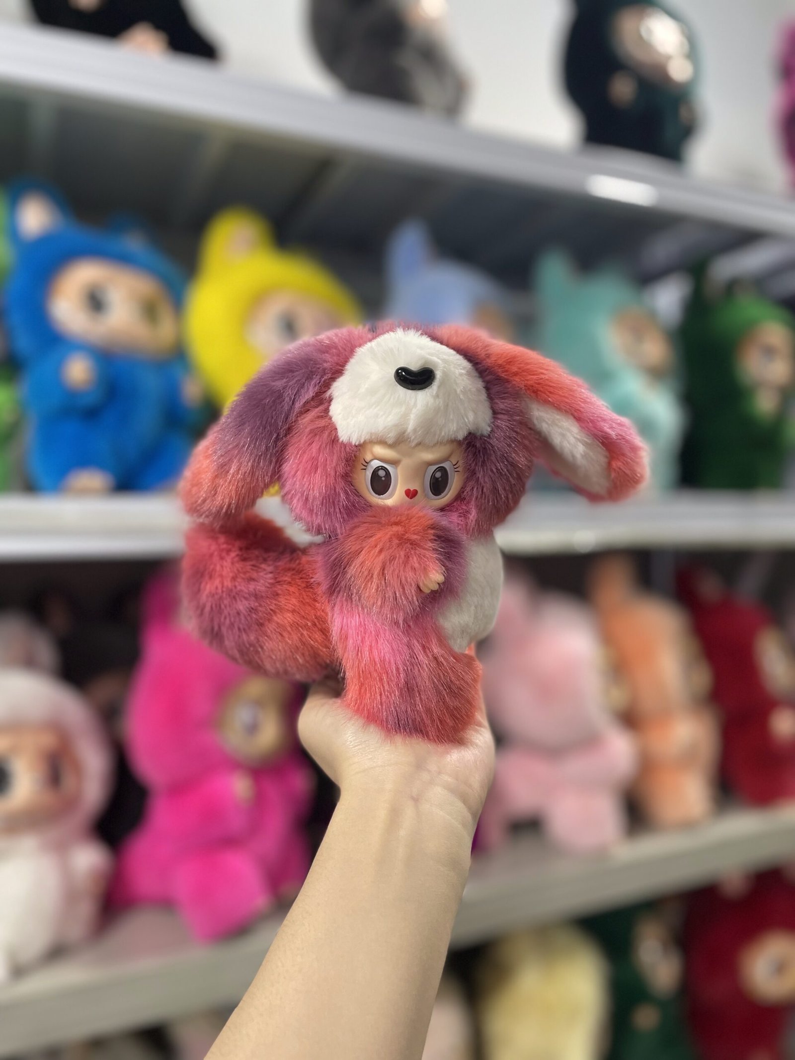 18cm Handmade Custom Fluffy Puppy Labubu With Magnetic tail vinyl plush pendant