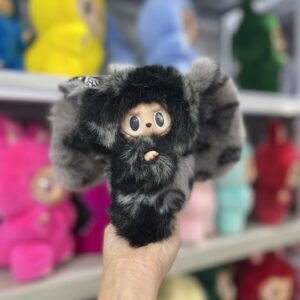 18cm Handmade Custom Dark Grey & Leopard print Bunny Labubu vinyl plush pendant