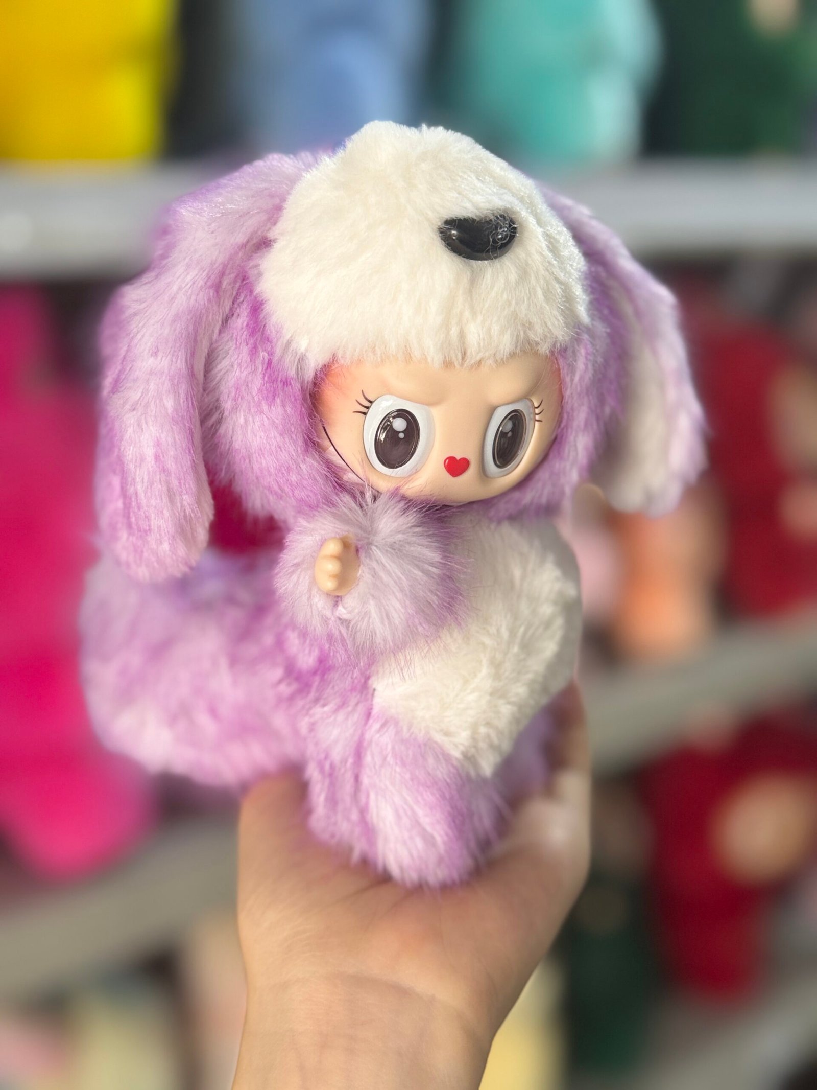 18cm Handmade Custom Fluffy Puppy Labubu With Magnetic tail vinyl plush pendant - Image 3