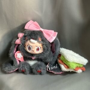 Pre-Order 18cm Custom Dark Grey Long Ear Bunny Labubu With Bow vinyl plush pendant