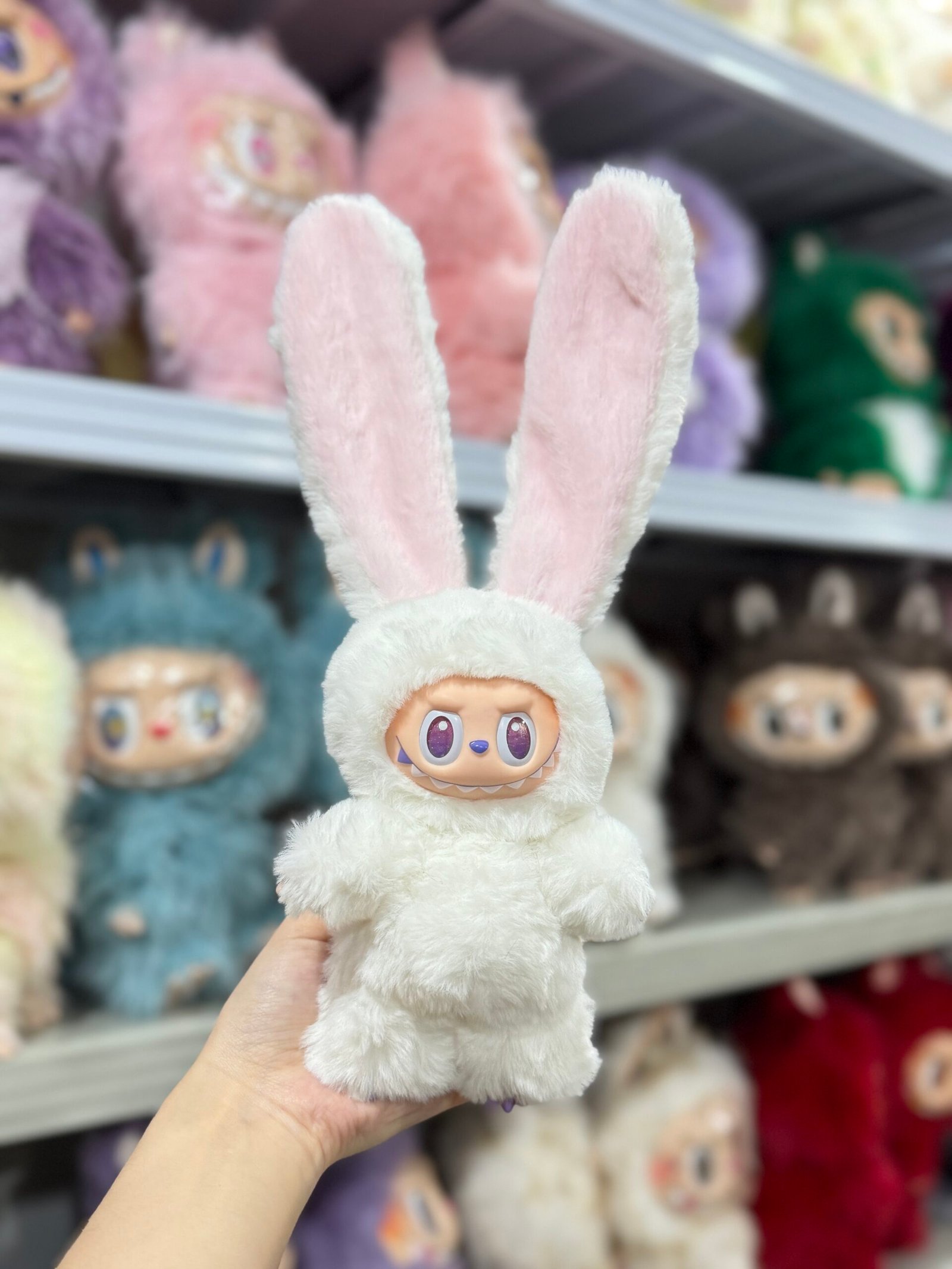18cm Custom White&Grey Long Ear Bunny Labubu vinyl plush pendant
