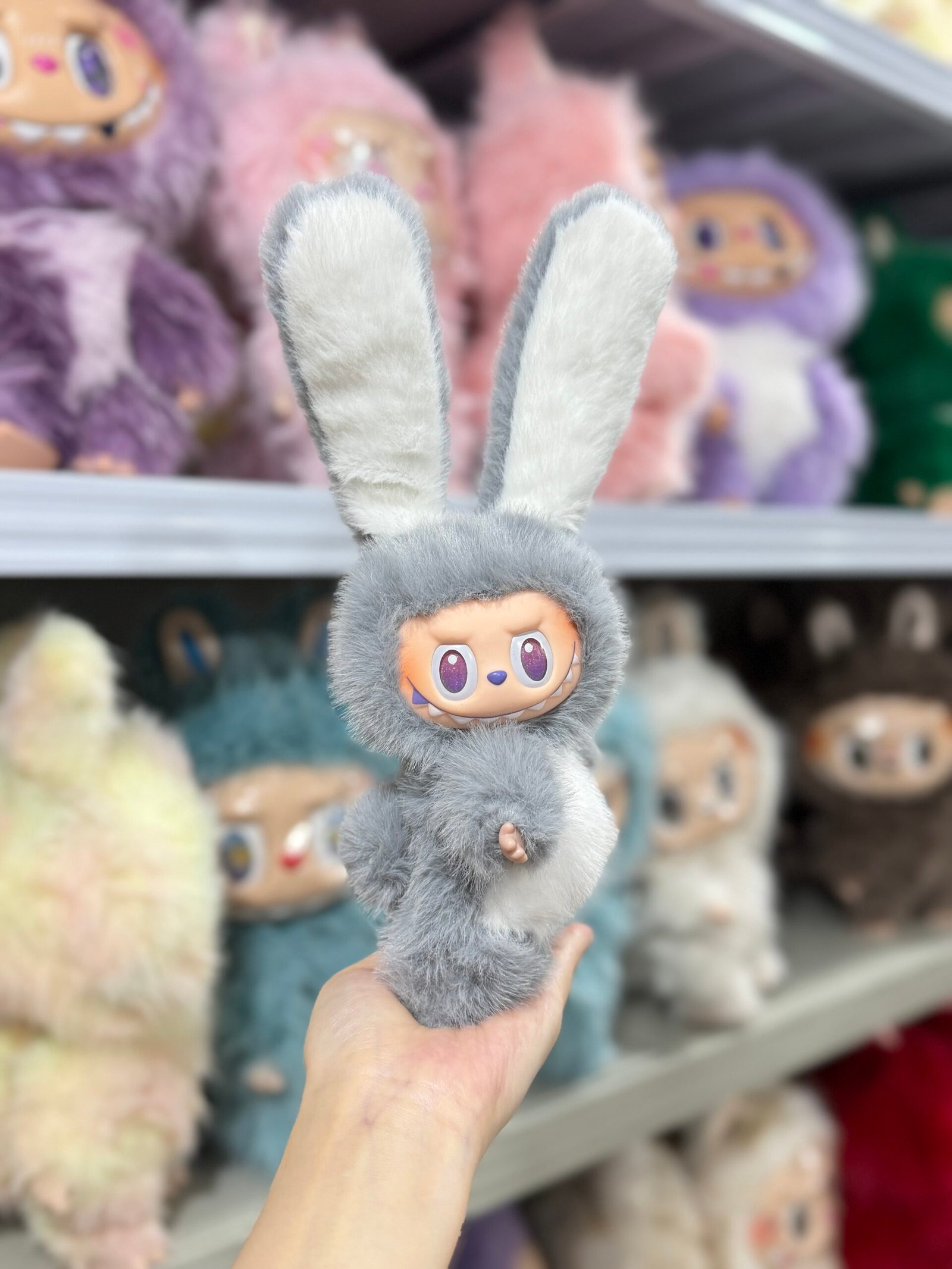 18cm Custom White&Grey Long Ear Bunny Labubu vinyl plush pendant - Image 2