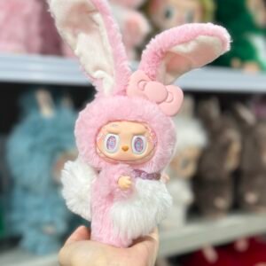 17cm Custom Long Ear Bunny Labubu With Bow vinyl plush pendant