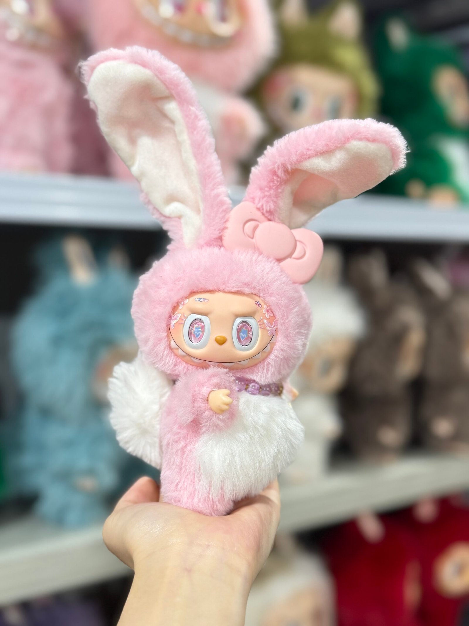 17cm Custom Long Ear Bunny Labubu With Bow vinyl plush pendant