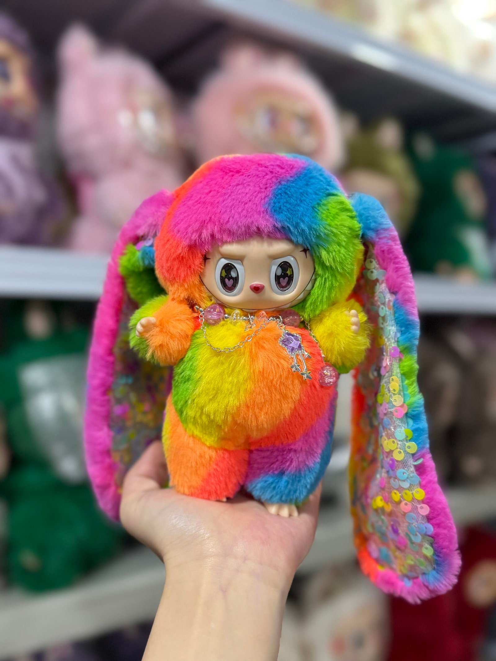 18cm Custom Lop-eared Bunny Labubu With Sequin vinyl plush pendant (All The Colors) - Image 6