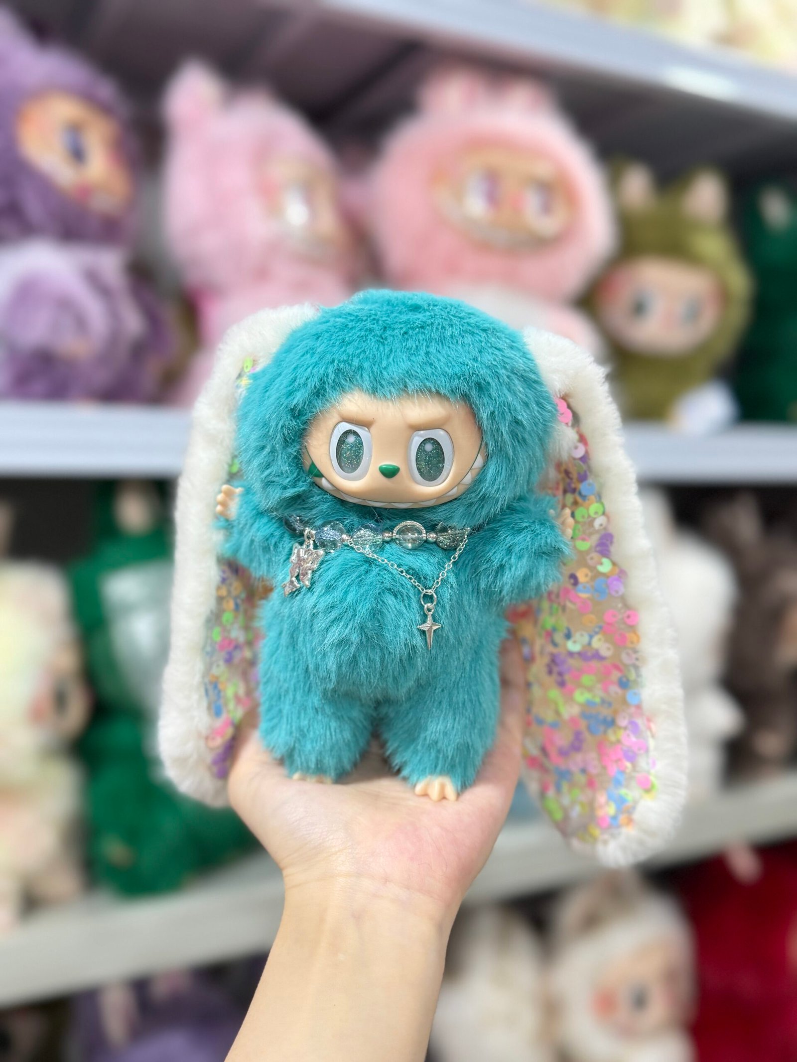 18cm Custom Lop-eared Bunny Labubu With Sequin vinyl plush pendant (All The Colors) - Image 4