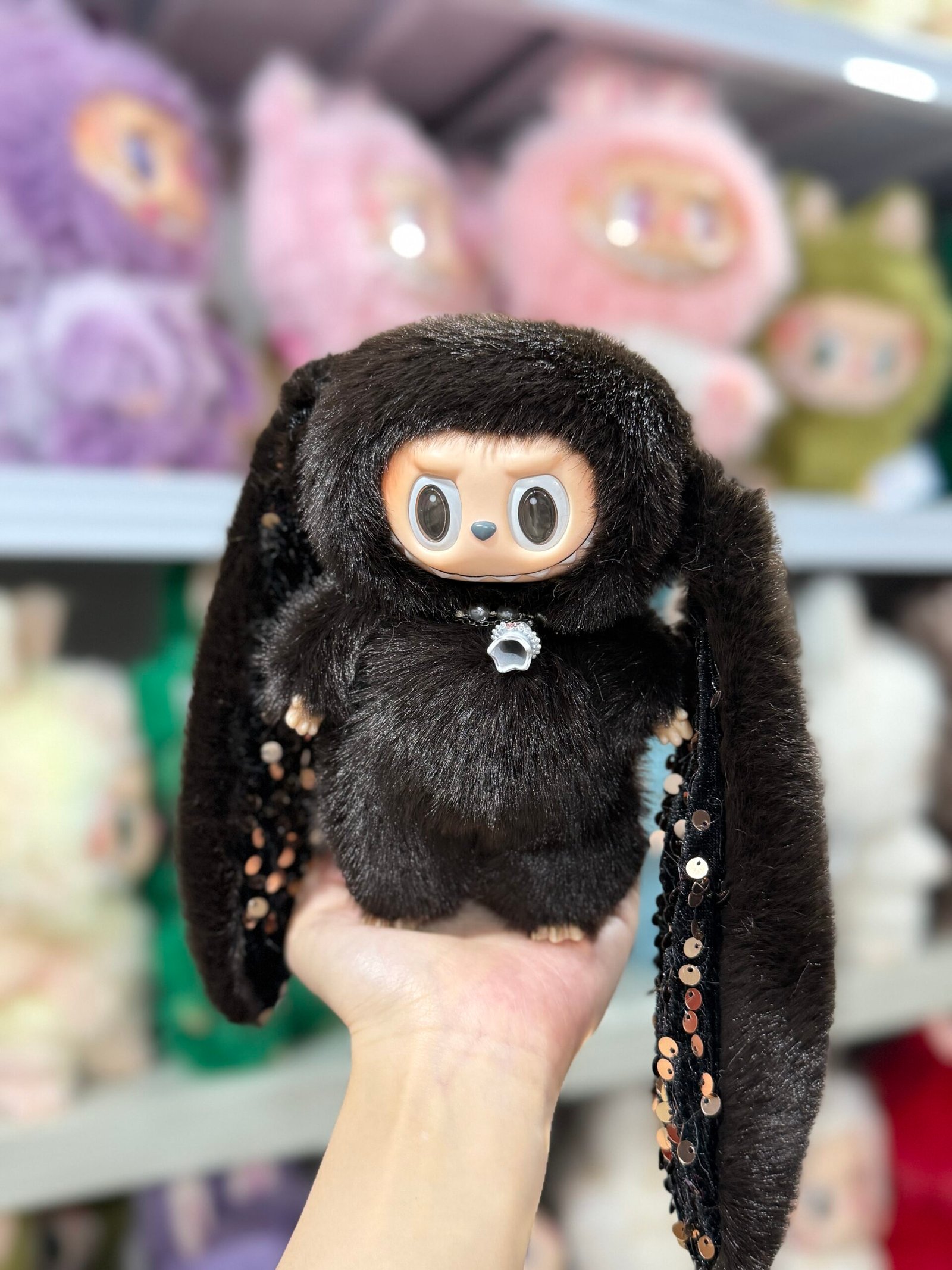 18cm Custom Lop-eared Bunny Labubu With Sequin vinyl plush pendant (All The Colors) - Image 3