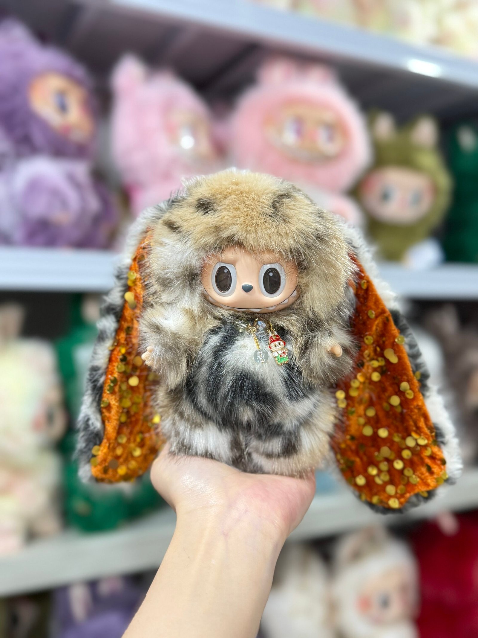 18cm Custom Lop-eared Bunny Labubu With Sequin vinyl plush pendant (All The Colors) - Image 2