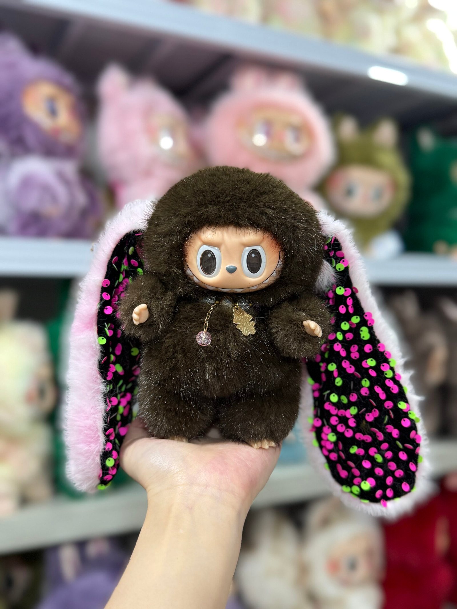 18cm Custom Lop-eared Bunny Labubu With Sequin vinyl plush pendant (All The Colors)