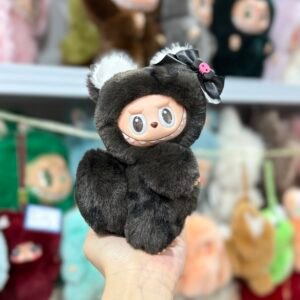 18cm Handmade Custom Black Bear Labubu With Bow vinyl plush pendant
