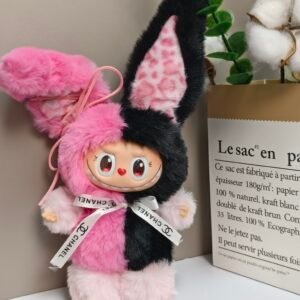 18cm Handmade Custom pink black kuku Labubu vinyl plush pendant