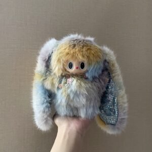 18cm Custom Sequins Colorful Long ears Bunny Labubu With Sequin vinyl plush pendant