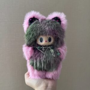 18cm Handmade Custom Pink green with Glitter Magnetic Heart Labubu vinyl plush pendant