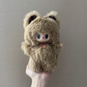 18cm Handmade Custom Light brown with Glitter Magnetic Heart Labubu vinyl plush pendant