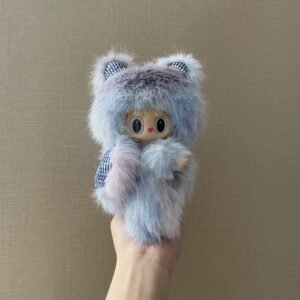 18cm Handmade Custom Slate blue with Glitter Magnetic Heart Labubu vinyl plush pendant