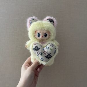 18cm Handmade Custom Tender yellow with LV Magnetic Heart Labubu vinyl plush pendant