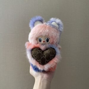 18cm Handmade Custom colorful Bear‌ with Gucci Magnetic Heart Labubu vinyl plush pendant