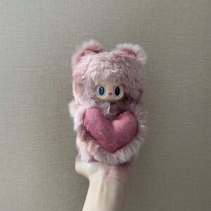 18cm Handmade Custom Pink Bear‌ with LV Magnetic Heart Labubu vinyl plush pendant