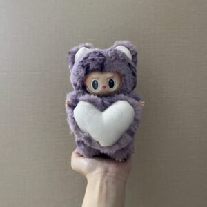 18cm Handmade Custom Purple Bear‌ with LV Magnetic Heart Labubu vinyl plush pendant