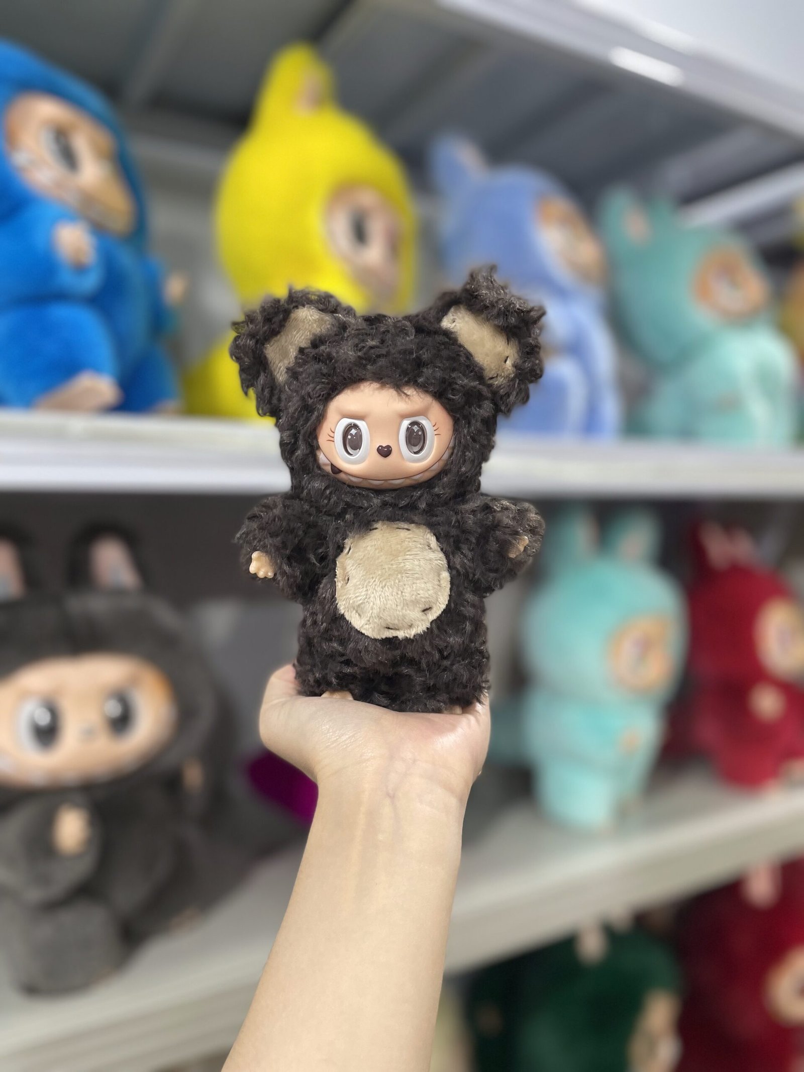 18cm Handmade Custom Chocolate colored curly haired bear Labubu vinyl plush pendant