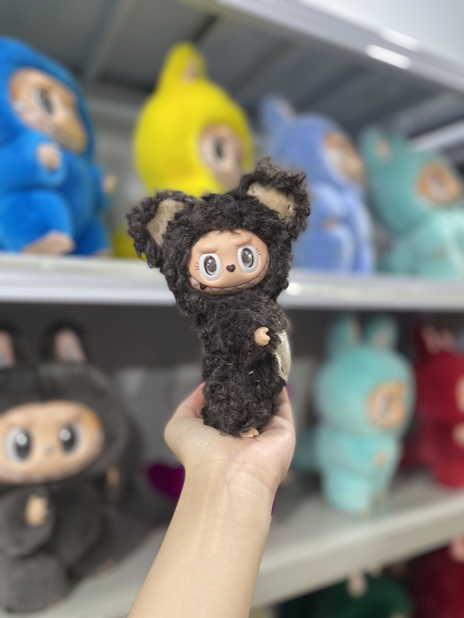 18cm Handmade Custom Chocolate colored curly haired bear Labubu vinyl plush pendant - Image 2