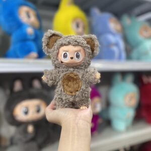 18cm Handmade Custom Grey  curly haired bear Labubu vinyl plush pendant