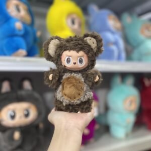 18cm Handmade Custom Brown curly haired bear Labubu vinyl plush pendant