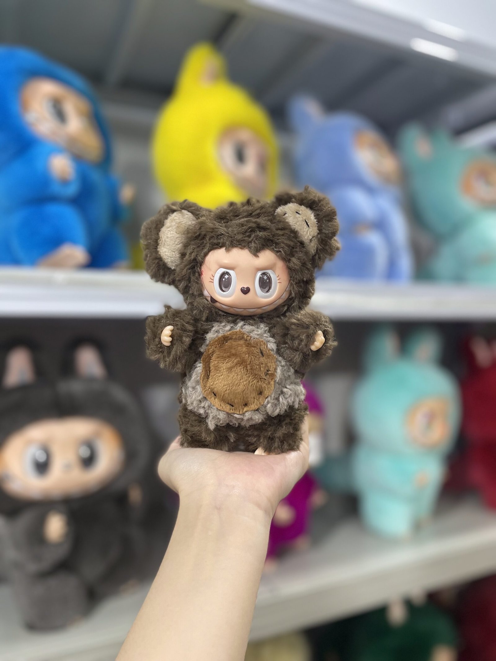 18cm Handmade Custom Brown curly haired bear Labubu vinyl plush pendant