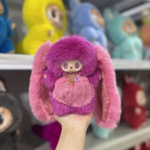 18cm Custom  Rose pink Long Ears Bunny Labubu With Sequin vinyl plush pendant