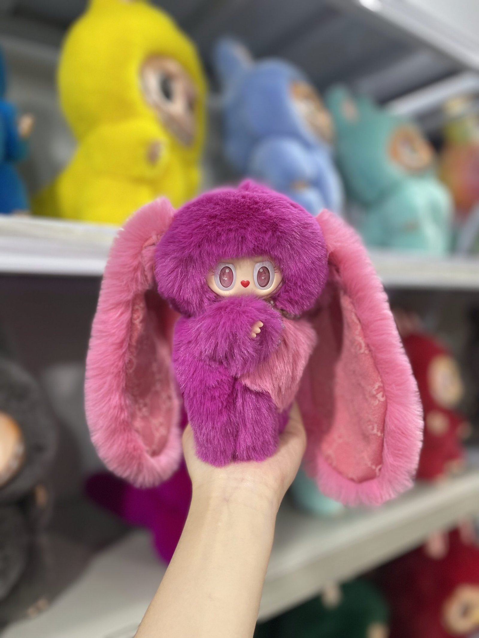 18cm Custom Rose pink Long Ears Bunny Labubu With Sequin vinyl plush pendant - Image 2