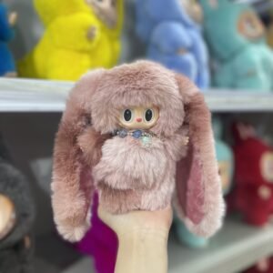 18cm Custom  Rose-Hued Long Ears Bunny Labubu With Sequin vinyl plush pendant