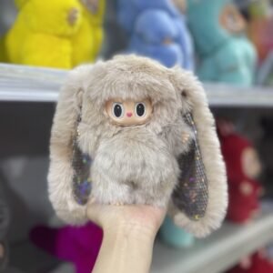 18cm Custom  Grey Long Ears Bunny Labubu With Sequin vinyl plush pendant