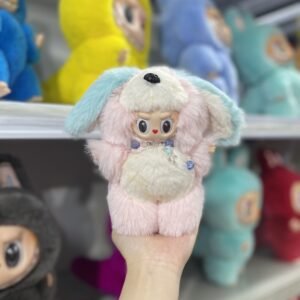 18cm Custom Pink and dark blue ears Dog Labubu vinyl plush pendant